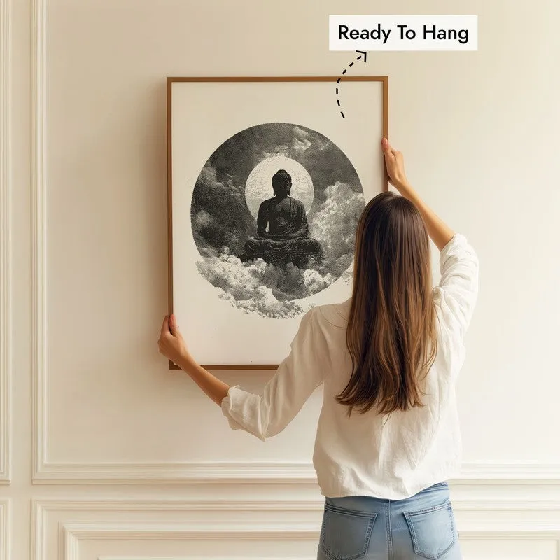 Buddha Zen Art Wall Painting With Brown Frame media 5