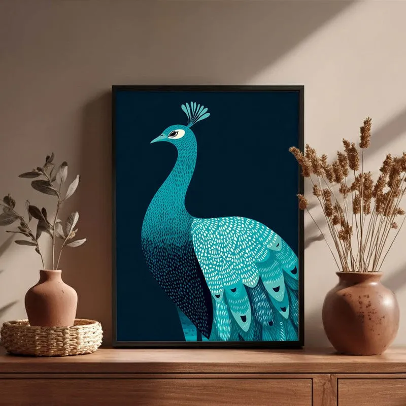 Elegant Peacock Canvas Wall Painting With Black Frame media 3
