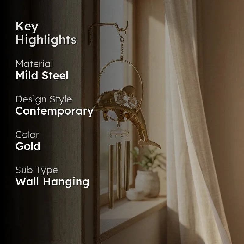 Golden Dolphin 24K Gold Plated Mild Steel Windchime media 2