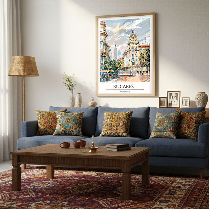 Vintage Bucarest Framed Canvas Archival Canvas Wall Painting - Natural Brown Frame media 4