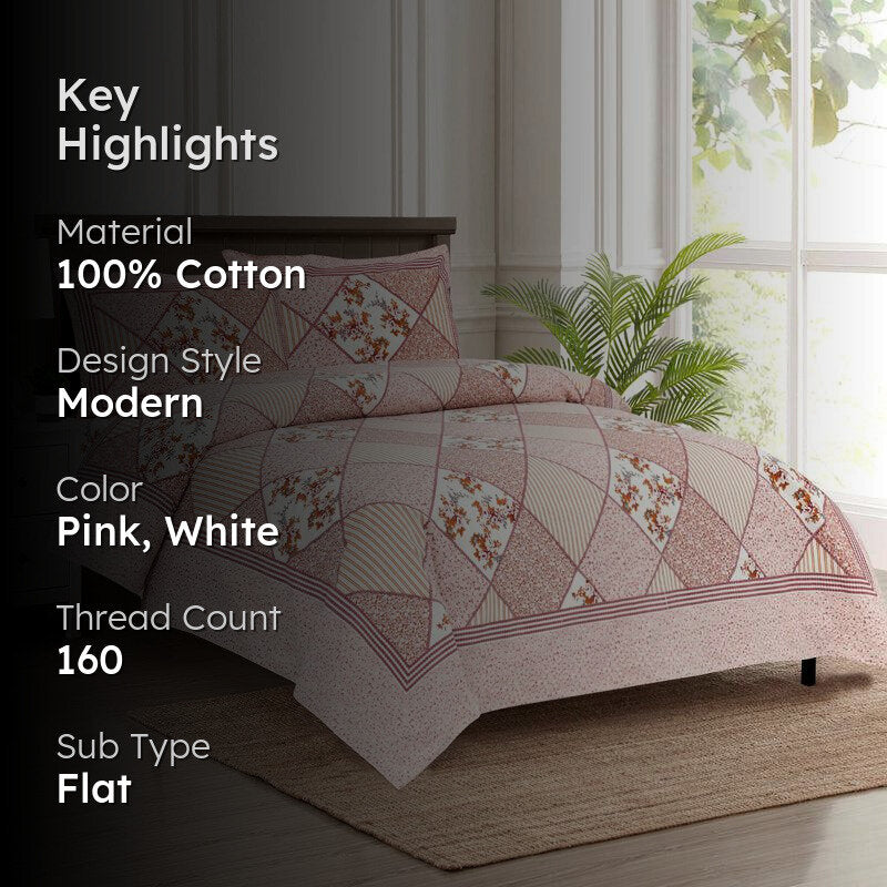 Kedari Cotton Bedsheet (Pink,White) - 160 TC media 2