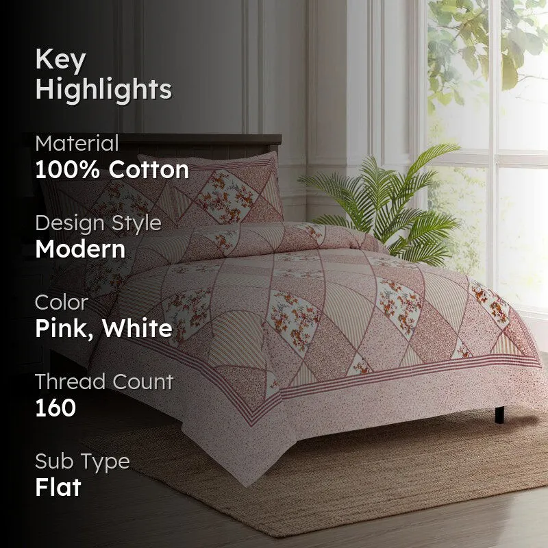 Kedari Cotton Bedsheet (Pink,White) - 160 TC media 2