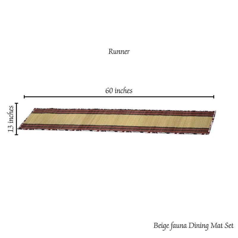 Full view of the beige and brown runner laid across a dining table