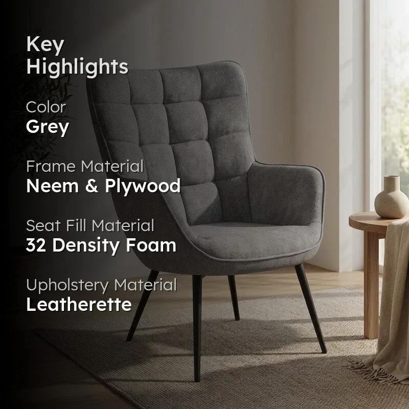 Cushora Neem Wood Accent Chair - Grey media 2