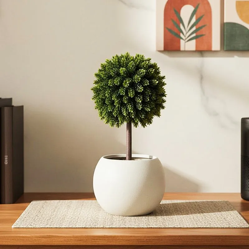 Faux Pine Grass Bonsai In Black Plastic Pot - 40 cms media 1