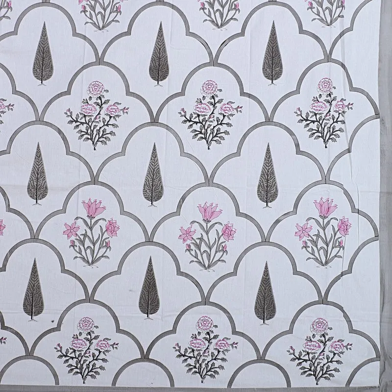 RiwaayatWhite Handblock Printed Cotton Bedsheet (Brown) - 400 TC media 8