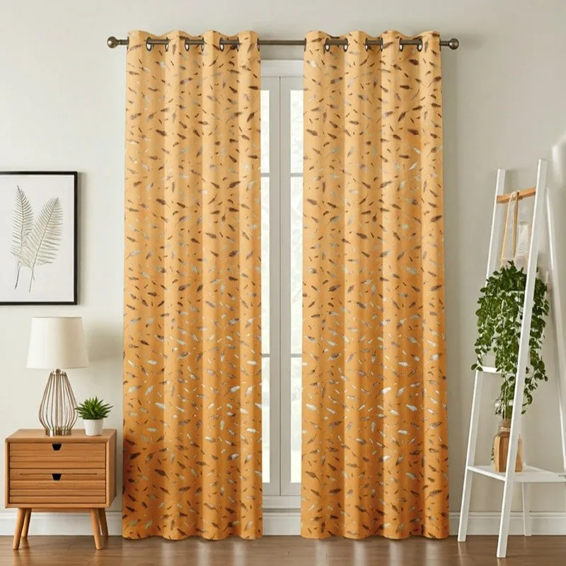 Glow Mist Printed Velvet Curtains (Orange,Gold) - Set Of Two media 1