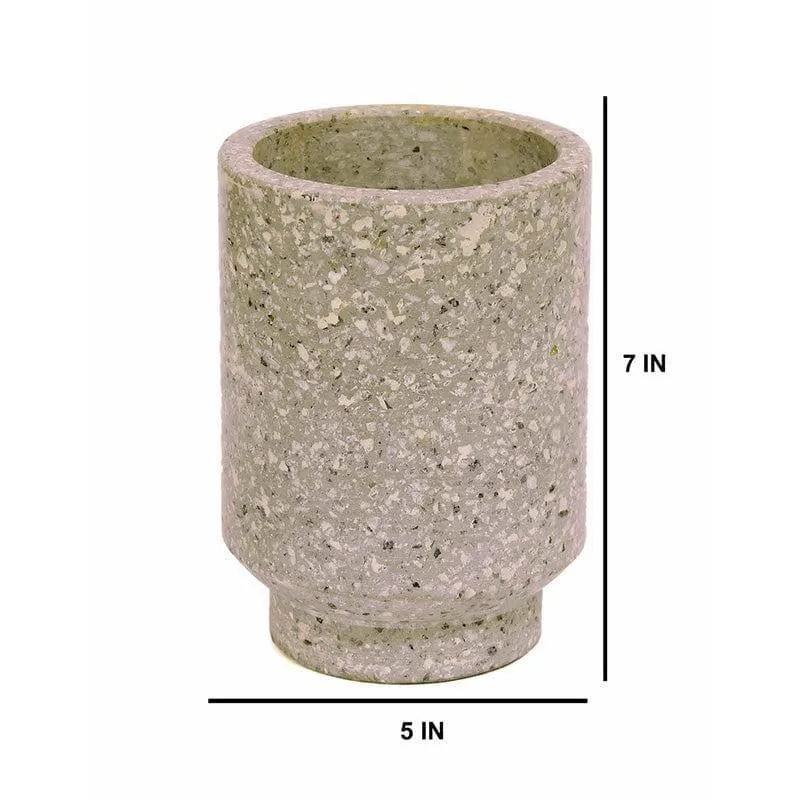 Grey Terrazzo Cylindrical Hand Crafted Marble Planter media 5