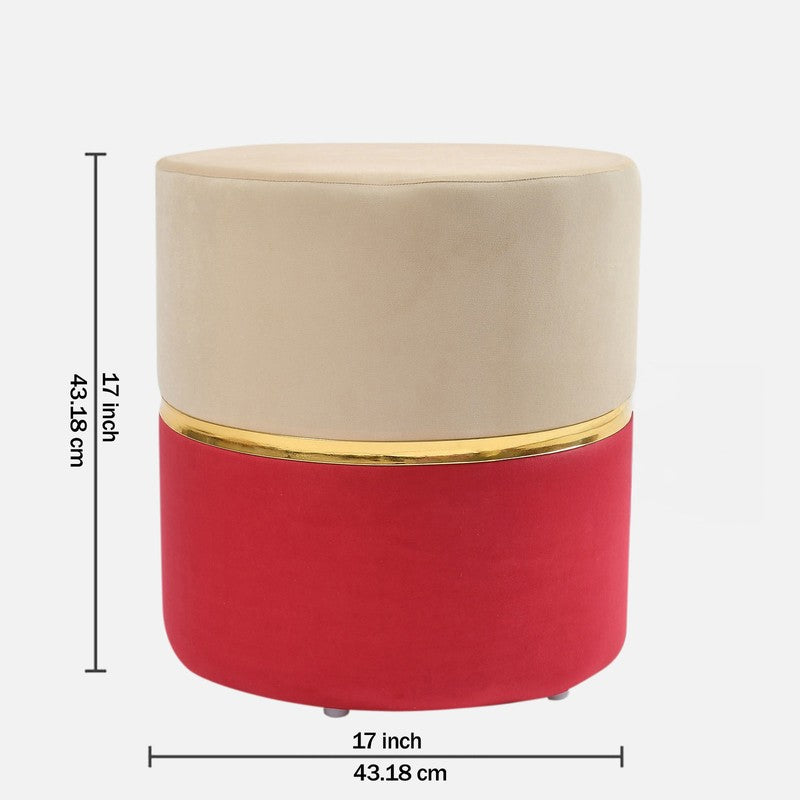 Dualtone Solid Velvet Pouffe - Beige & Red media 6
