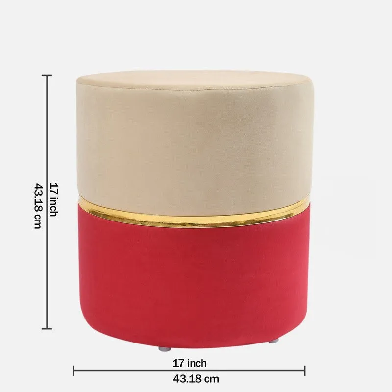 Dualtone Solid Velvet Pouffe - Beige & Red media 6