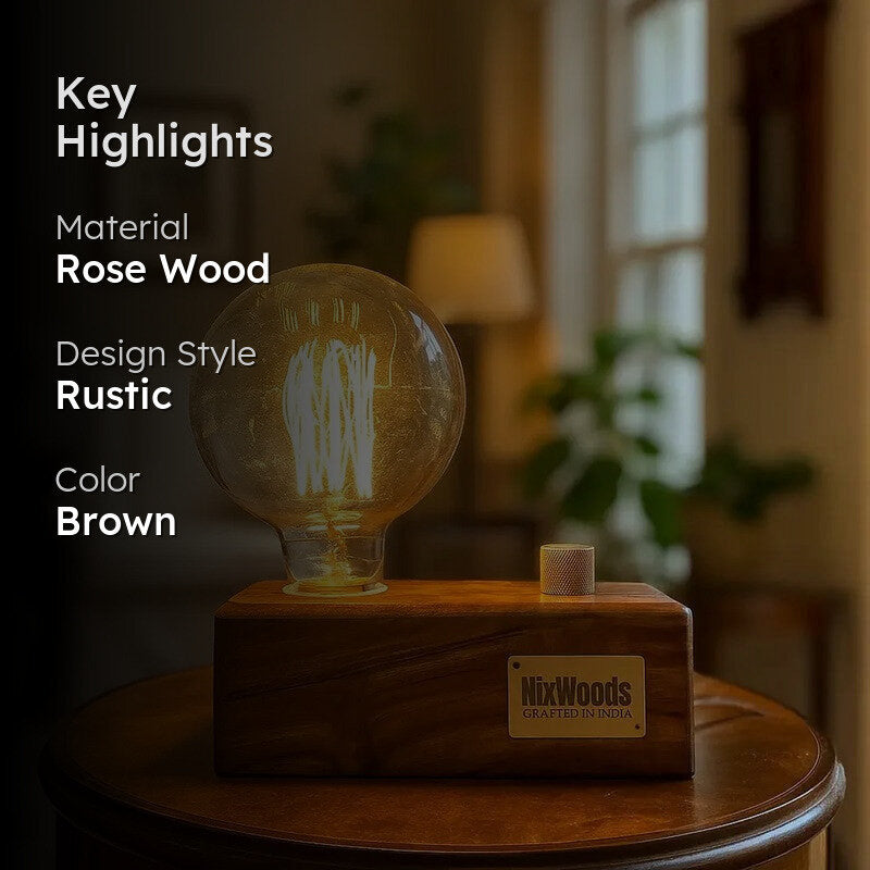 Edison Bulb Rose Wood Table Lamp - Brown media 2