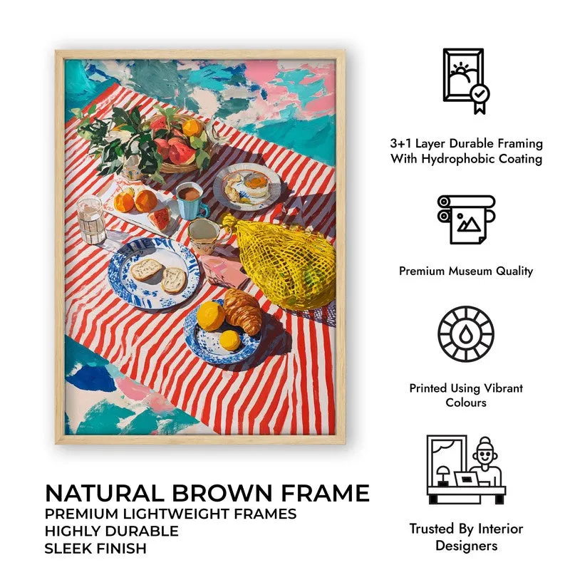 Stripe Picnic Canvas Wall Painting - Brown Frame media 10