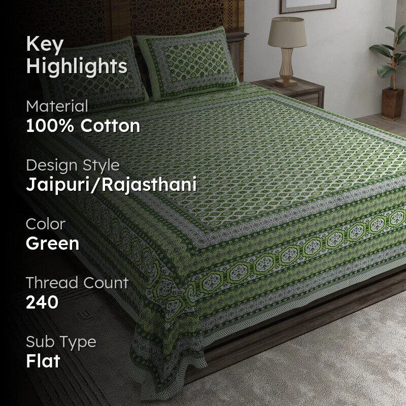 Auraar Cotton Bedsheet (Green) - 240 TC media 2