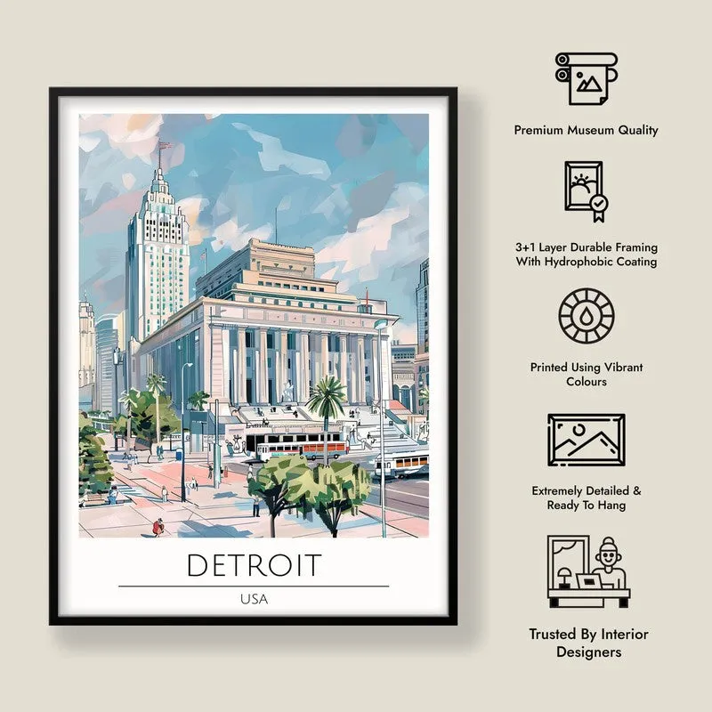 Vintage Detroit Framed Canvas Wall Painting media 8