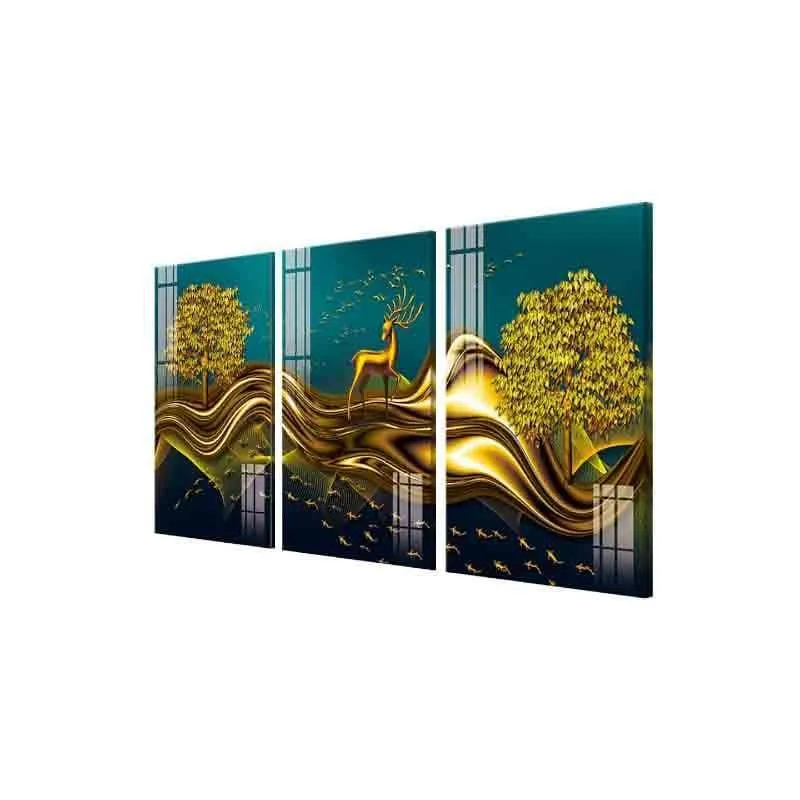 Paradise Gold Deer Canvas Wall Art - Three Piece Set media 4