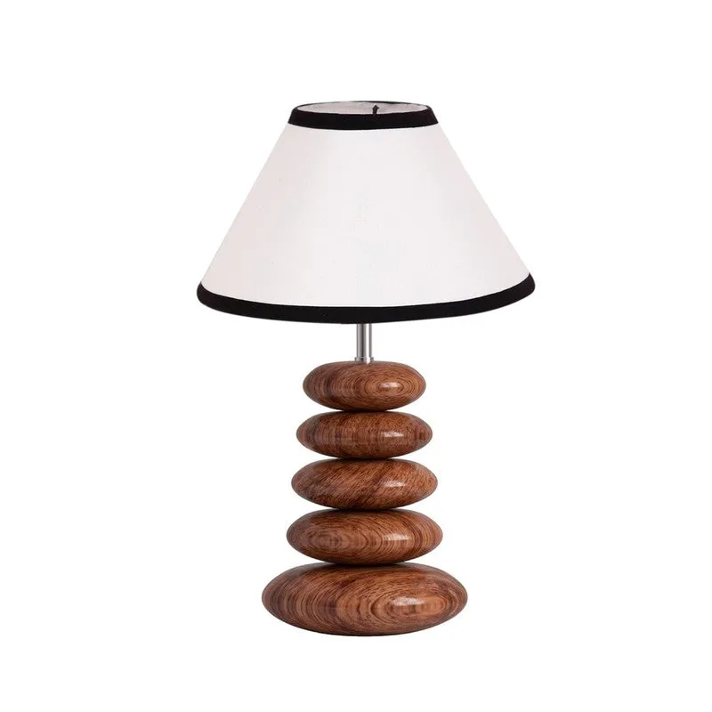 Ravion Cotton Table Lamp With Wooden Base - White media 5