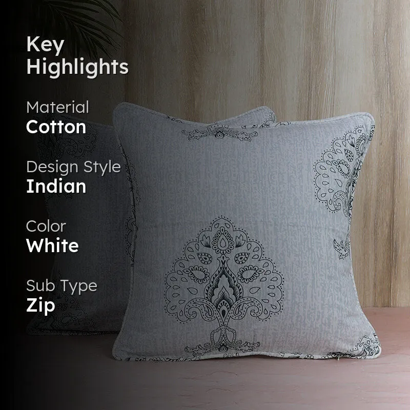 Swayam Ink Petala Printed Cotton Cushion Cover - Set of Two media 2