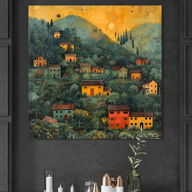 Hillside Nestled Houses Poly Canvas Wall Painting media 1