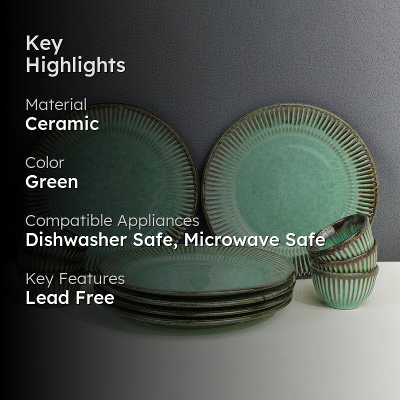 Mintora Green Ceramic Dinner Set - 12 Piece Set media 2