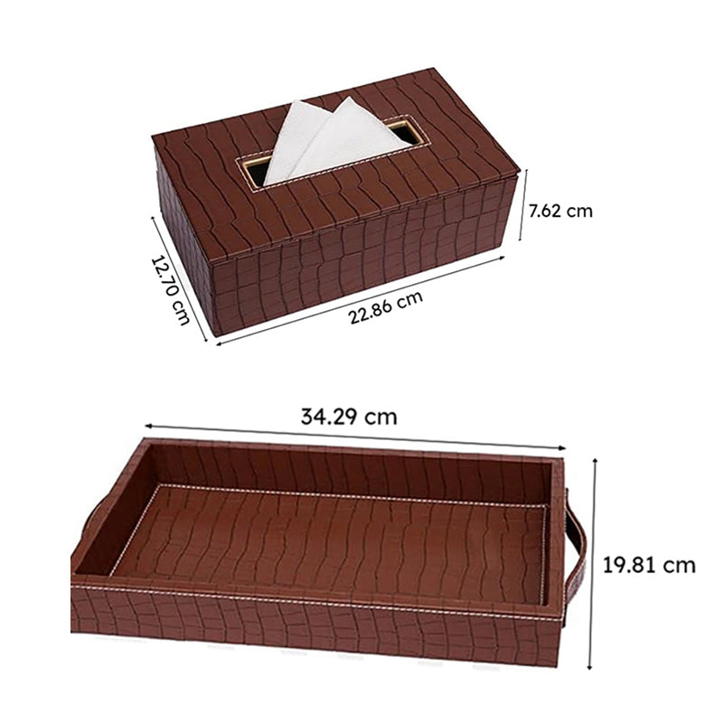 Liora Faux Leather Tray With Tissue Holder (Tan) - Two Piece Set media 9