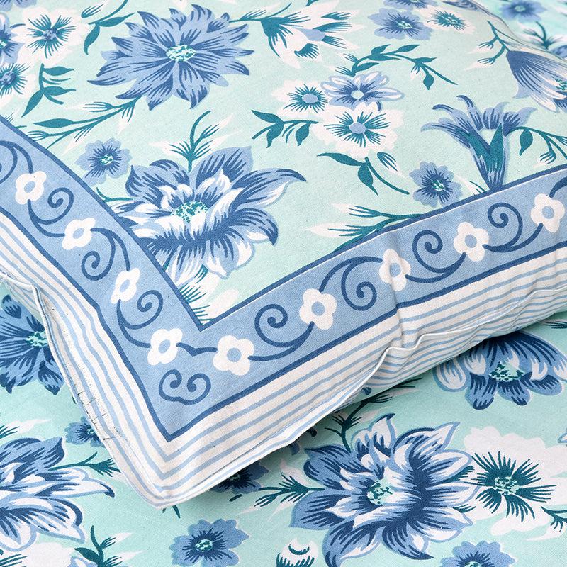 Sarva Floral Cotton Bedsheet (Blue) - 180 TC media 3