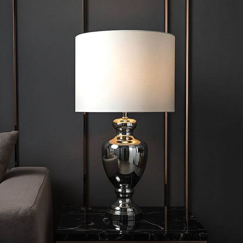 AarviDecor Harrington Classic Fabric Table Lamp - Silver