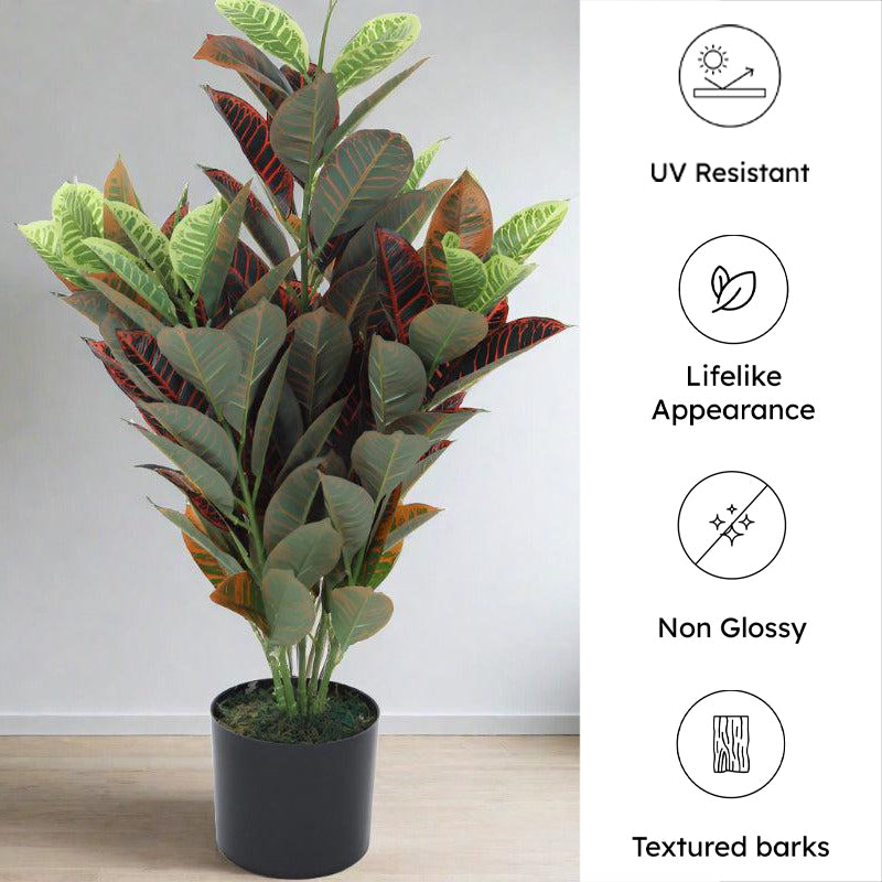 Faux Croton Astroites Plant With Black Plastic Pot - 2.79 ft media 6