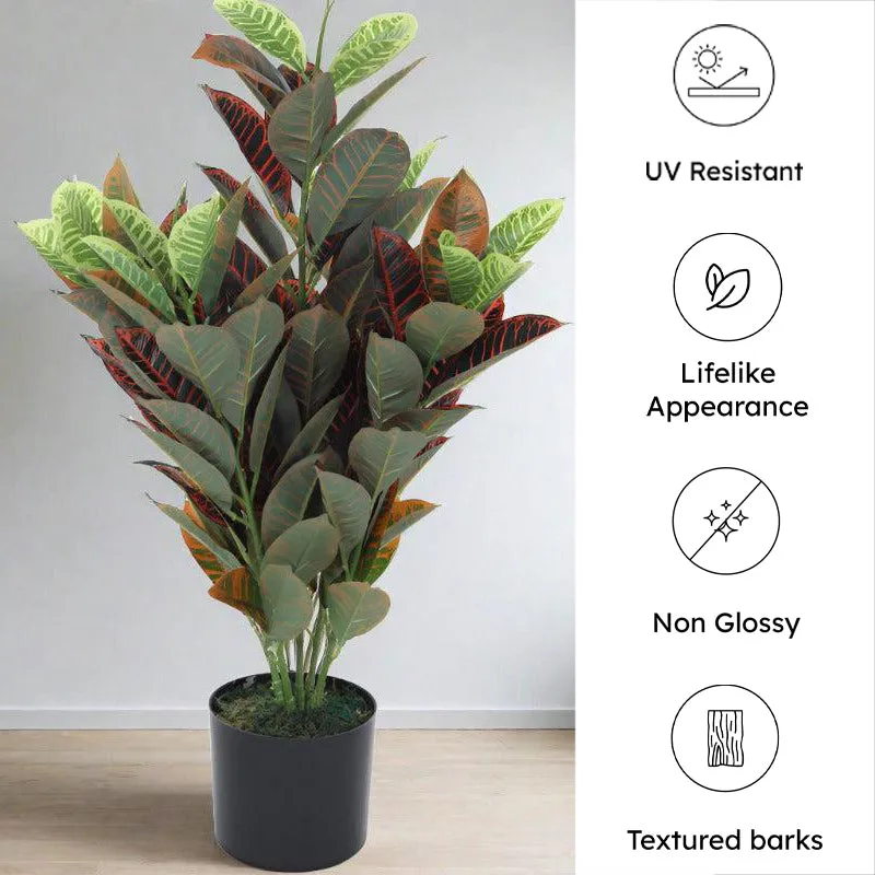 Faux Croton Astroites Plant With Black Plastic Pot - 2.79 ft media 6