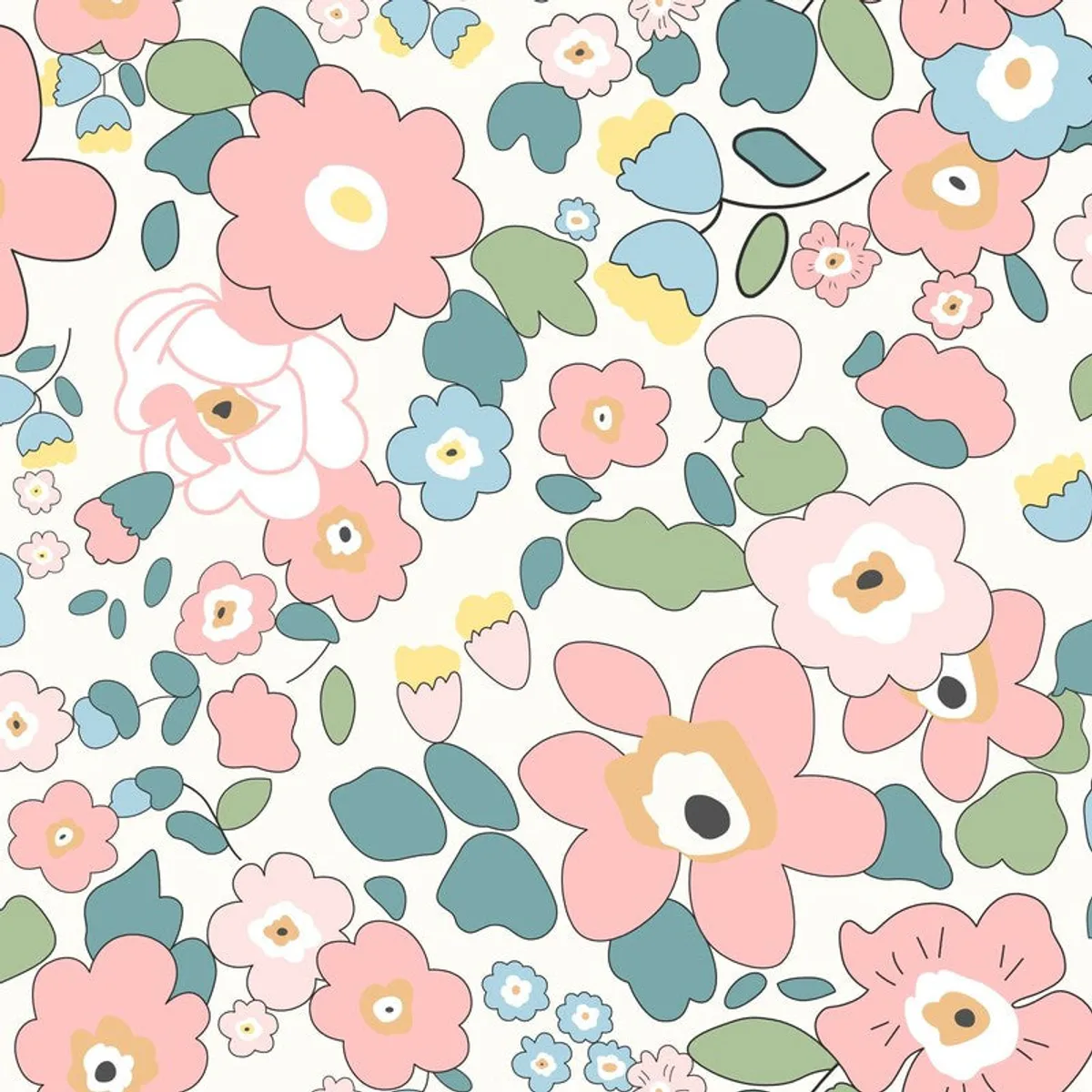 Close-up of a multicolour floral curtain print on a white background