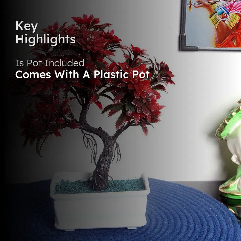 Faux Red Flurry Bonsai With Black Plastic Pot media 2