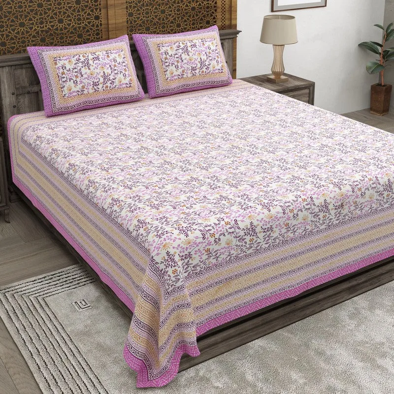 Aurava Cotton Bedsheet (Purple,Pink) - 240 TC media 1