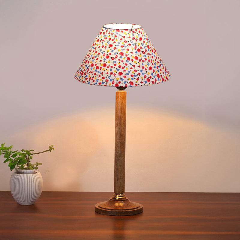 Tiny Fleur Table Lamp With Wooden Base - Multicolor