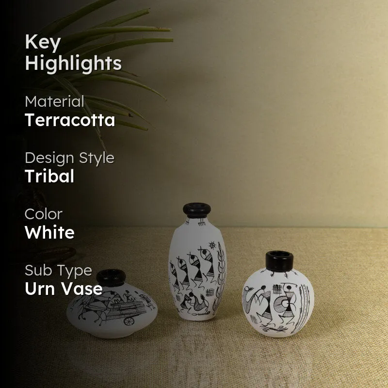 Warli dance Black & White Vase - Set Of Three media 2