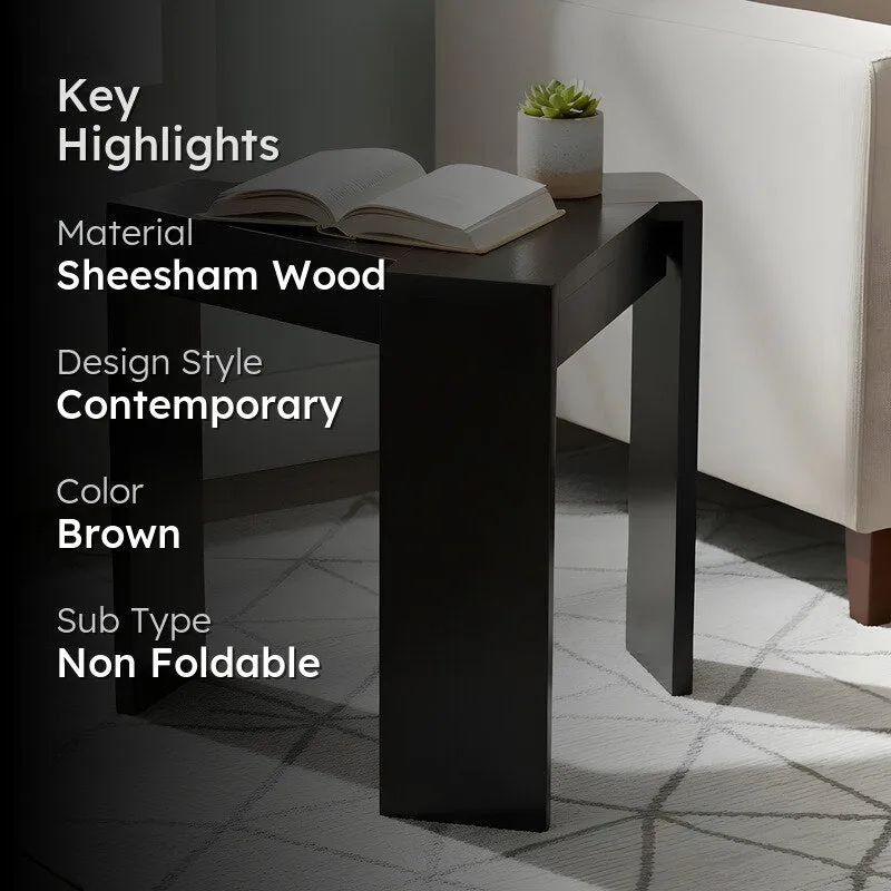 Kverox Sheesham Wooden Side & Bedside Table - Brown media 2