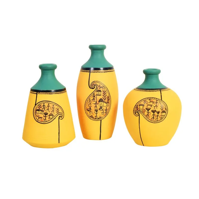 Aurora Handpainted Yellow Ceramic Vase - Set Of Three media 3