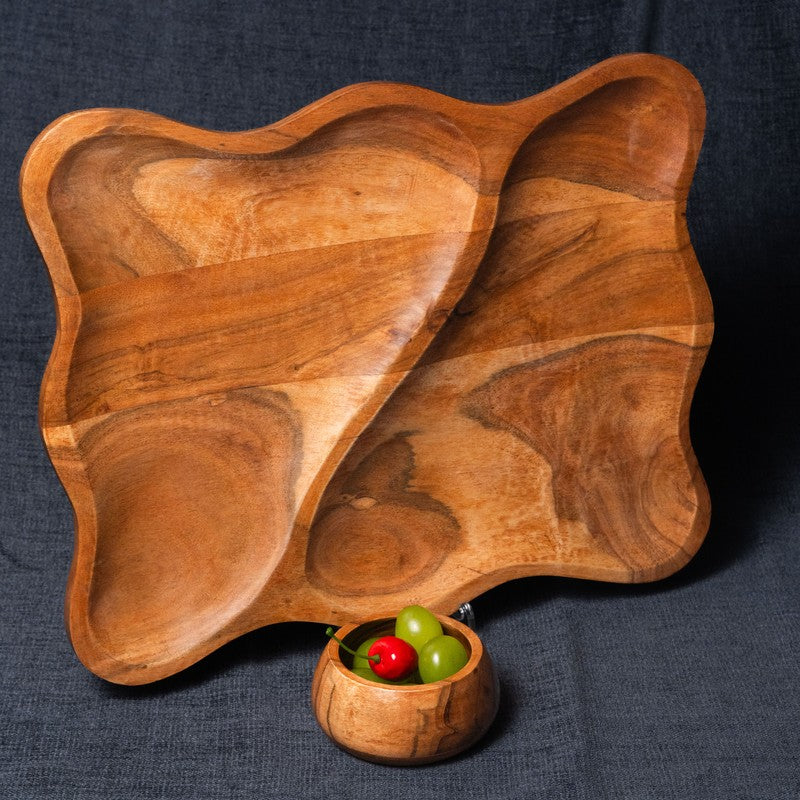 Labyrinth Wood Serving Platter with Dip Bowl - Two Piece Set media 9