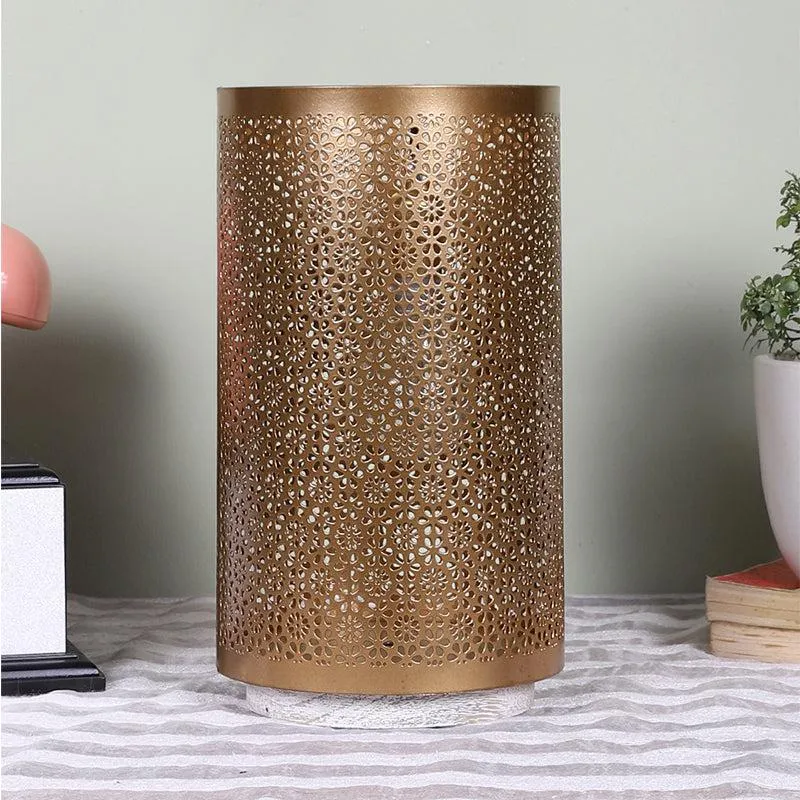 Navya Metal Table Lamp With Brushed Wooden Base - Gold media 3