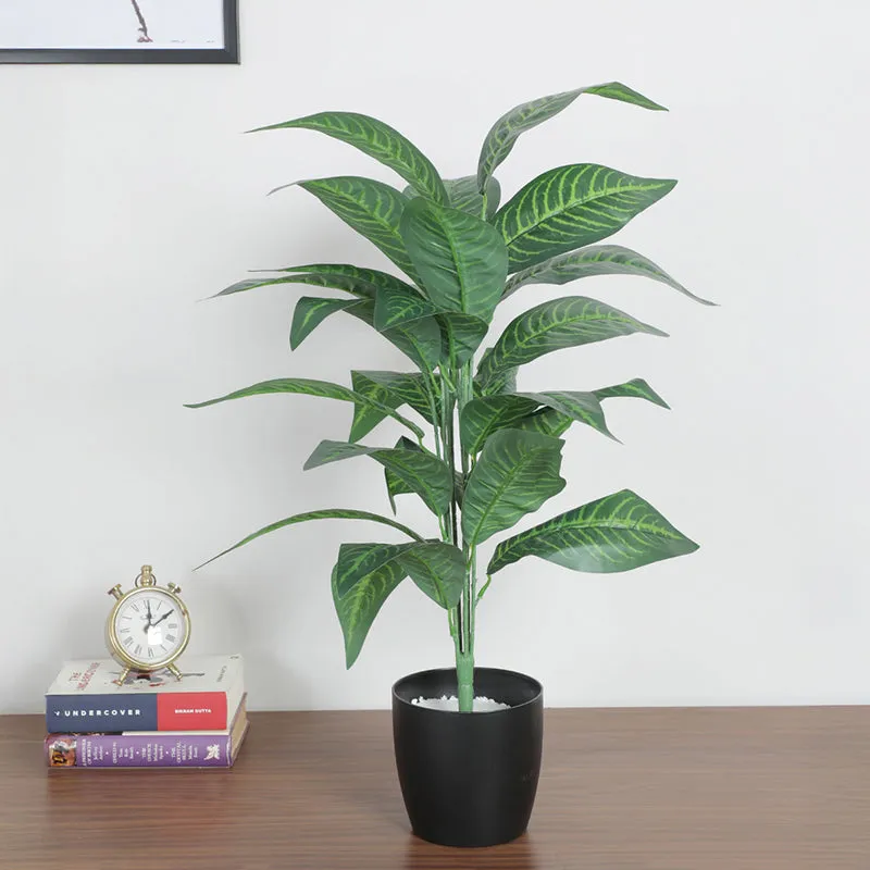Amazonia Artificial Green Croton Plant With Black Plastic Pot - 2.3 Feet media 3