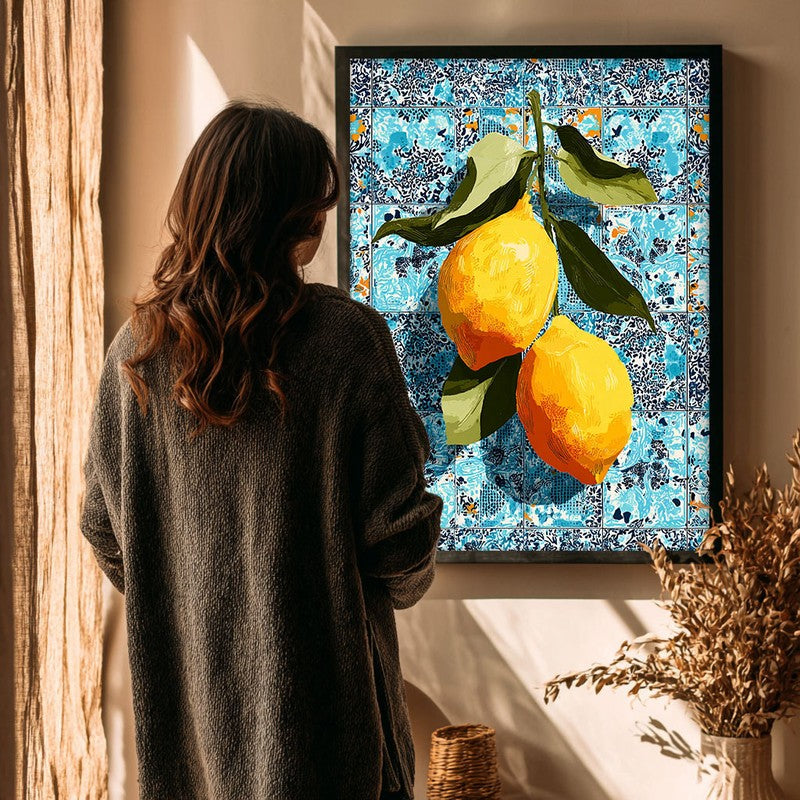 Zestara Lemon Foliage Canvas Wall Painting With Black Frame media 4