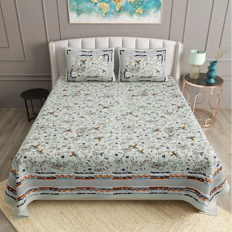 Hermia Floral Cotton Bedsheet (Green) - 124 TC media 1
