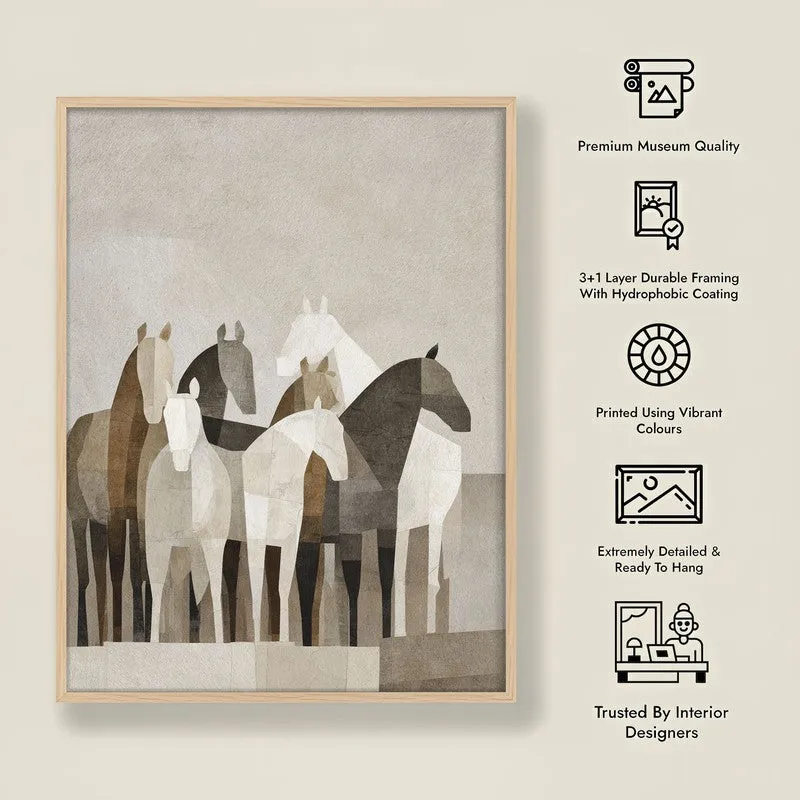 Drifting Horse Wall Painting With Brown Frame media 10
