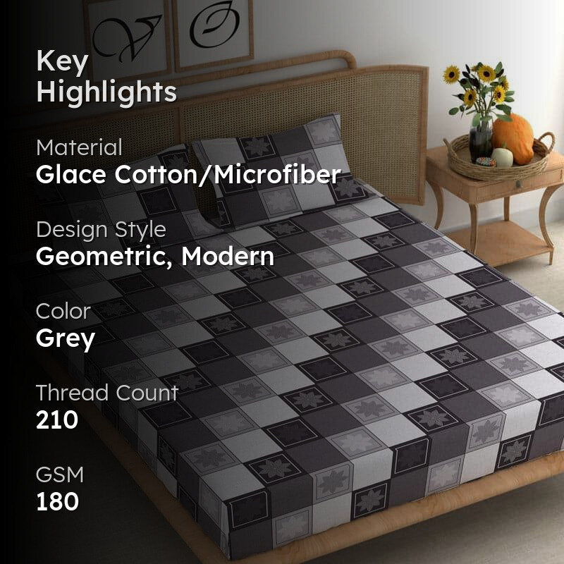 Raiva Printed Microfiber Bedsheet (Lava Grey) - 180 GSM media 2