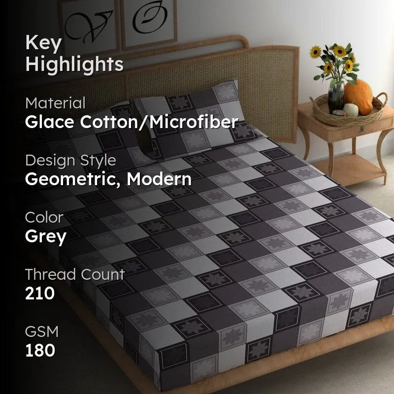 Raiva Printed Microfiber Bedsheet (Lava Grey) - 180 GSM media 2