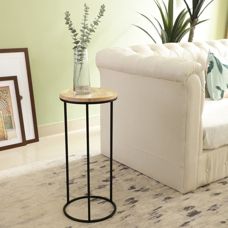 Wooden Top Base Aluminum Side Table - Small
