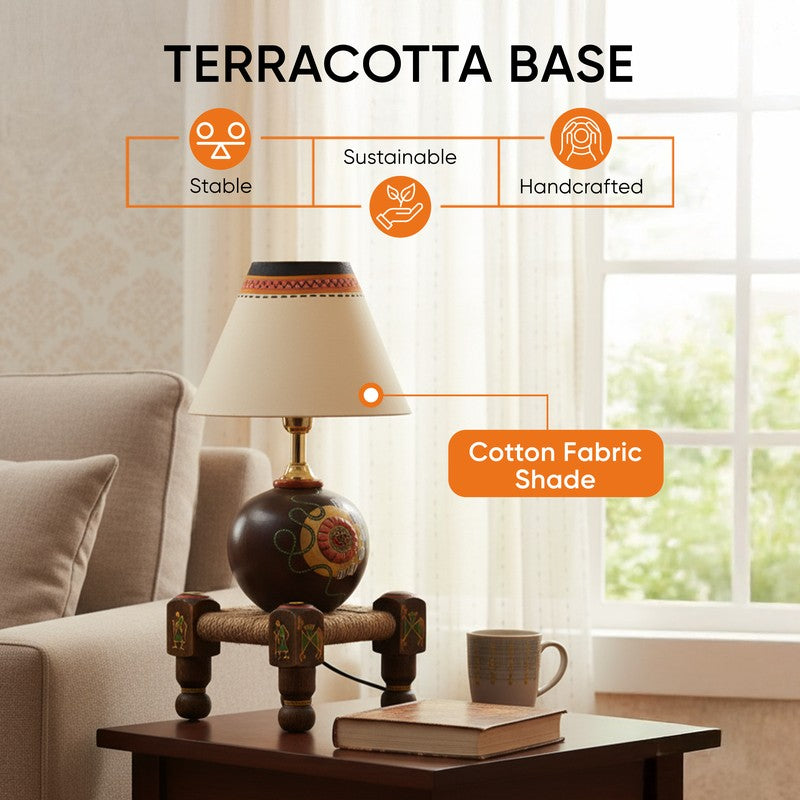 Terracotta Table Lamp With Manji - Multicolor media 4