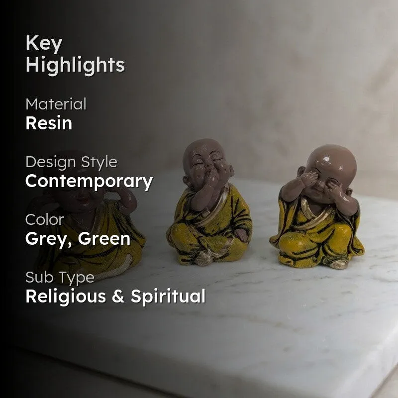 Zen Monks Budhha Resin Showpiece - Set of Three media 2
