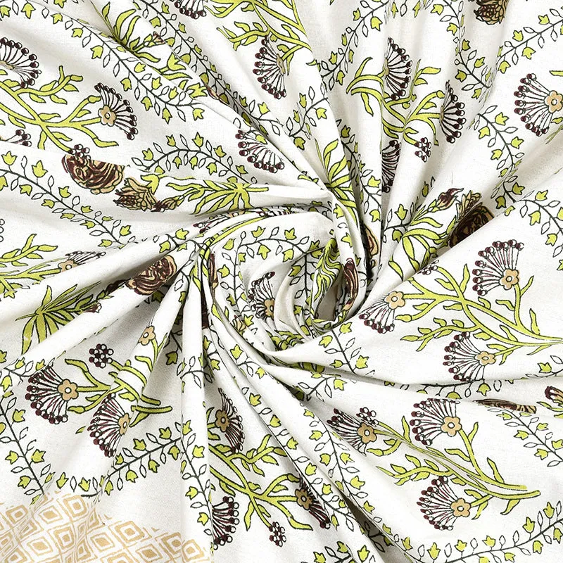 Ethnik Blooms Cotton Bedsheet (Soft Green) - 144 TC media 5