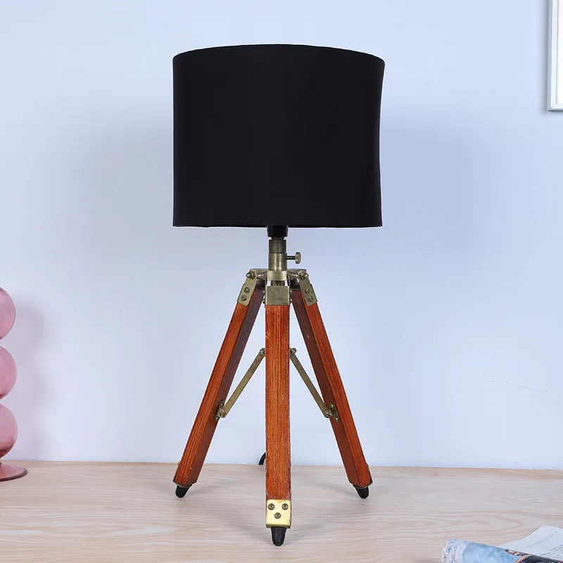 Urbane Fold Solid Tripod Mango Wood Table Lamp - Black,Brown media 3