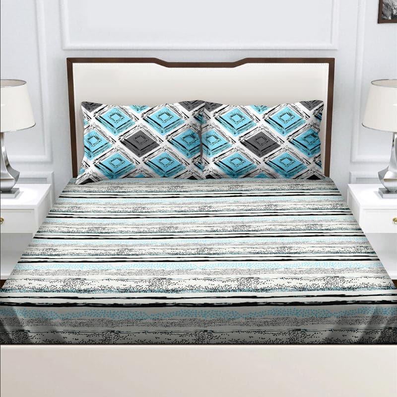 Lovina Striped Cotton Bedsheet (Blue) - 124 TC media 3