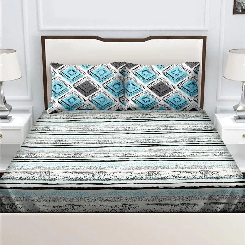 Lovina Striped Cotton Bedsheet (Blue) - 124 TC media 3